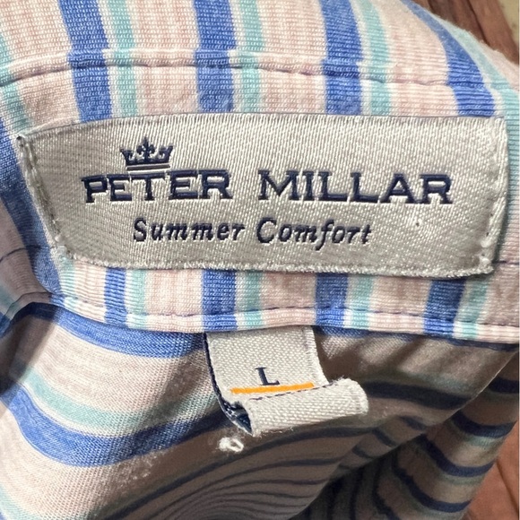 Peter Millar Summer Comfort Striped Golf Mens Polo Short Sleeve Preppy Shirt - Picture 4 of 4
